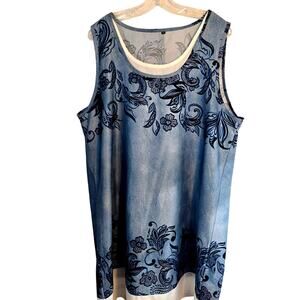 Women's Dress 2XL 2X XXL Blue Print Short Sleeveless  Sun Plus Size 18W 20W